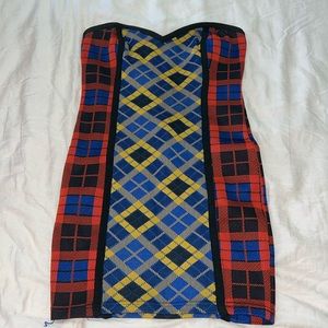 fashion nova strapless bandage dress plaid clueless versace-inspired